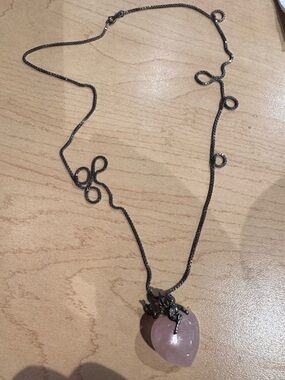 Sterling silver Rose Quartz Heart Pendant Necklace with Dark Metal Chain